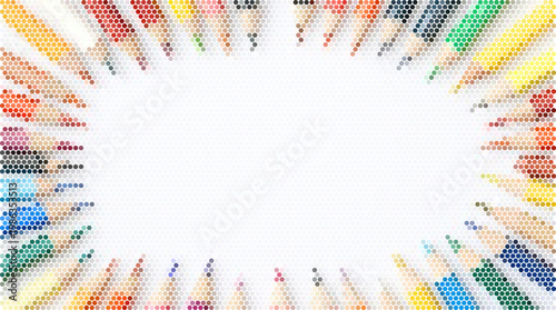Halftone vector texture overlay of colored pencils in abstract background