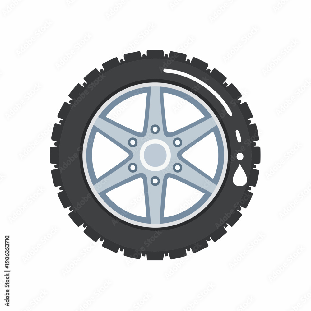 Obraz premium Cartoon car wheel with tire and water drop illustration