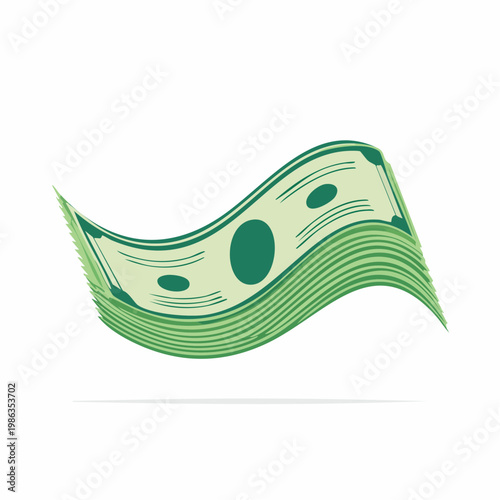 Stylized illustration of a stack of dollar bills in a curved, flowing design symbolizing money and finances.