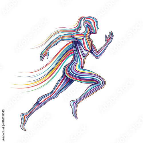 Running human silhouette with colorful motion trails symbolizing speed and energy.
