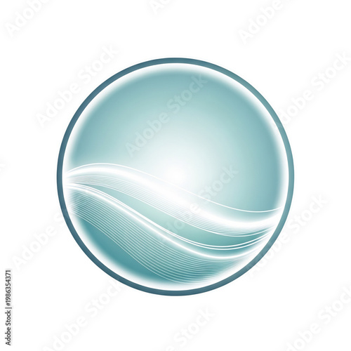 Circular glossy shape with soft wave inside representing calm and fluidity.