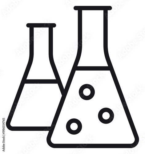 Quadro em tela Two Erlenmeyer Flasks Vector Icon, Minimalist Black Line Art Illustration of Lab