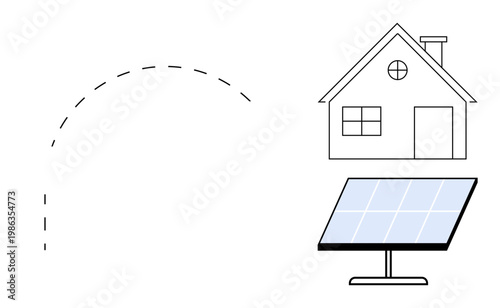 Renewable energy, eco-friendly living, solar power systems, sustainability, clean energy, green technology. Image of a house with a solar panel. Renewable energy and eco-friendly living concept