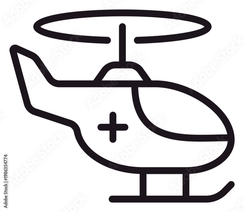 Fotografie Medical emergency helicopter vector icon, black outline illustration of an air ambulance with a medical cross symbol, minimalist rescue chopper graphic for healthcare and transport design