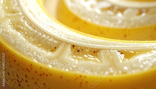 Close up of a banana peel showing its fibrous texture and yellow color.