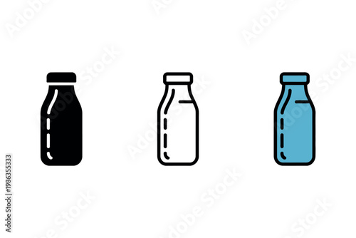 A set of three colorful milk bottles on a white background