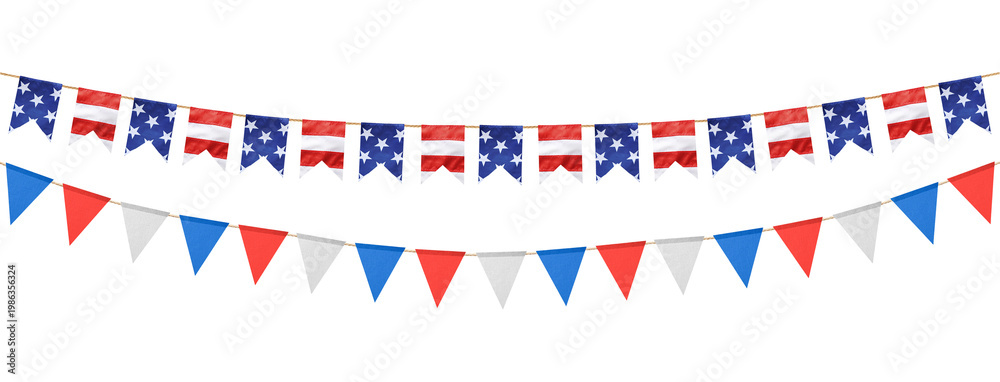 Fototapeta premium USA flag bunting on transparent background. Festive decoration