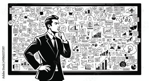 Businessman Thinking Chaotic Whiteboard Vector