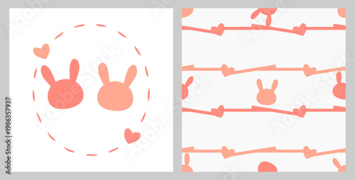 Cute bunny head and heart seamless pattern pastel love rabbit background design