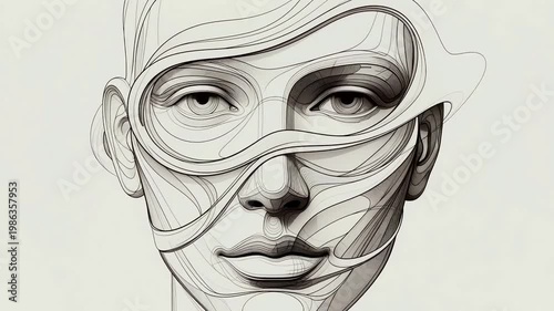抽象的 線画の女性顔