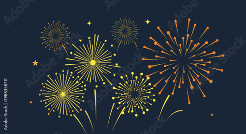 Vibrant fireworks exploding in night sky with golden sparks