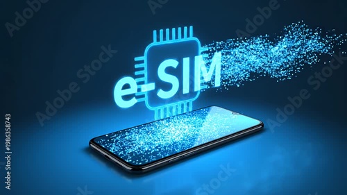 Electronic sim card emerging from smartphone interface digitization concept