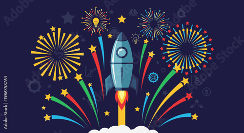 rocket launch fireworks colorful explosion
