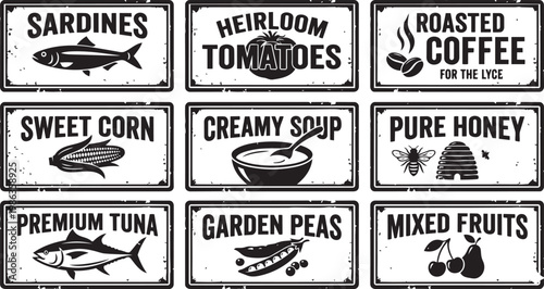 Vintage Food Label Set – Retro Canned Goods Packaging Badges Collection