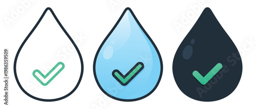 Water Checklist Icon with Droplet and Checkmark. Hydration Monitoring. Vector Illustration