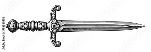 Antique dagger short sword with ornate floral hilt engraving