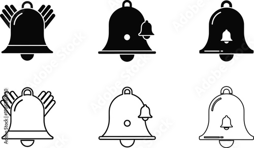 Elegant bell icon set notification alarm and ringing symbols for ui design