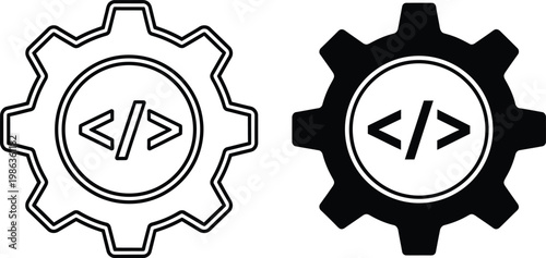 Coding gear icon set black and white vector graphics for developers