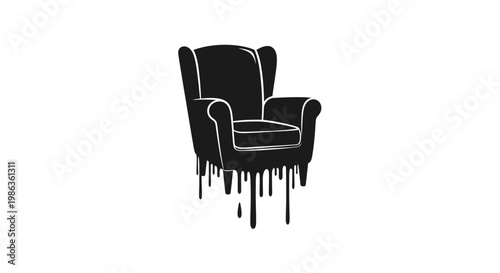 A black armchair with white outline and dripping paint.