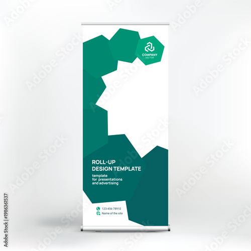 Banner design, roll-up stand for advertising, conferences, seminars, poster template for placing photos and text. Creative background for presentation