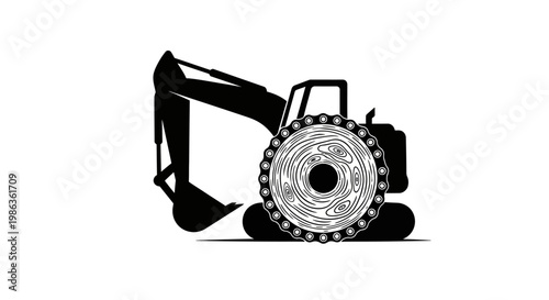 Black silhouette of a bulldozer machine.