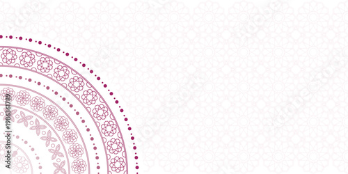 Modern Purple Mandala Border Illustration for Islamic Holy Month Hajj and Eid al-Adha Celebration Backdrop with Copy Space on White Texture