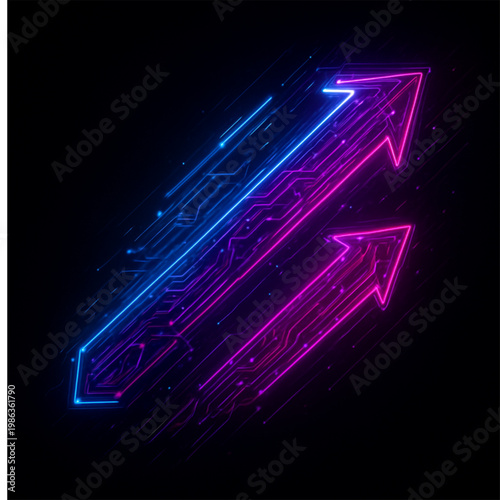 Neon Gaming Arrows Cyberpunk Glow UI Elements Futuristic Interface Design Vibrant Colors