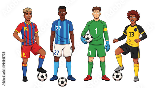 Vector set of young soccer players. Background white.