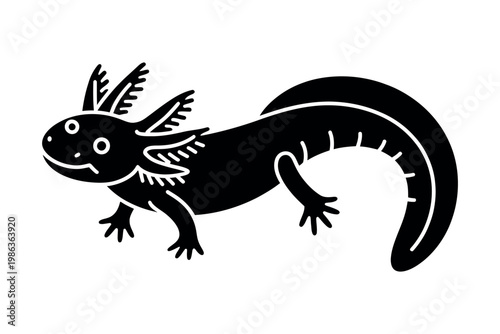 Axolotl silhouette on a white background displays unique features.