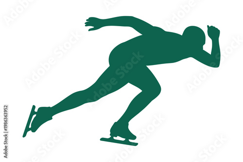 Speed skater silhouette in dynamic motion on ice.