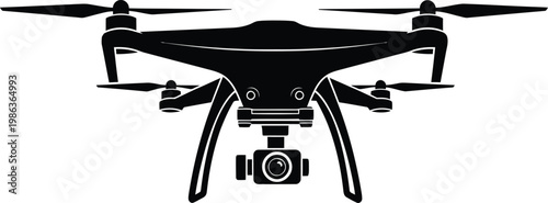 Drone silhouette single icon of modern uav technology for aerial photography surveillance