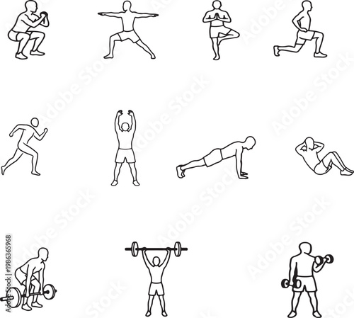 set of sport and workout poses icons