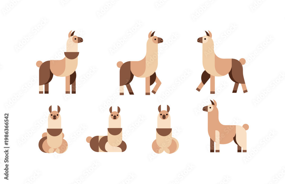 Fototapeta premium Flat design cute llama poses set for kids and games