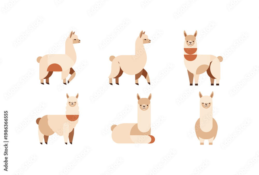 Fototapeta premium Cute llama collection in flat design style