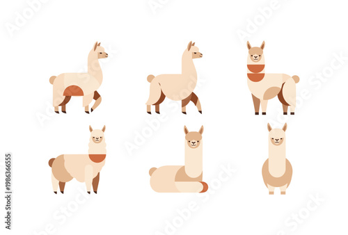 Cute llama collection in flat design style