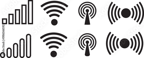 Connectivity Icons: A visual collection of digital symbols representing various states of network signals, signifying the strength and accessibility of wireless connections.