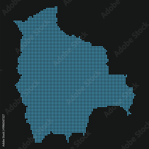 Bolivia dotted map light blue neon dark background digital style