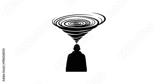 A person silhouette under a swirling vortex.