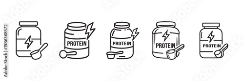 Protein supplement jar icon vector, sport energy workout symbol for bodybuilding and fitness use