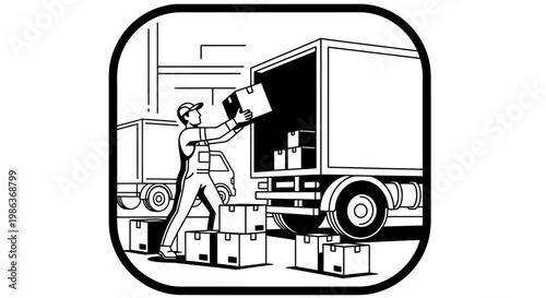 Man loading boxes into delivery truck.