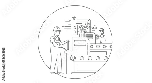 Industrial workers operating heavy machinery.