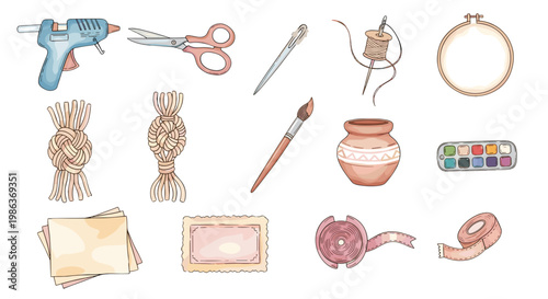 Collection of sewing and crafting tools