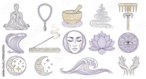 Collection of spiritual and meditation symbols and icons