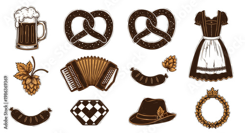 Set of traditional bavarian oktoberfest symbols and accessories