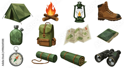 Collection of camping and outdoor adventure equipment and gear