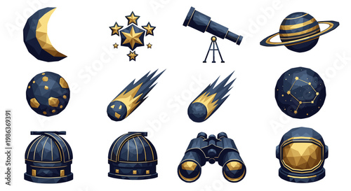 Collection of celestial objects and astronomical instruments