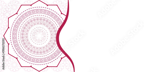 Elegant Islamic Background for Hajj and Eid al-Adha with Purple Mandala Circle Ornament and Arabic Geometric Pattern for Greeting Card Design