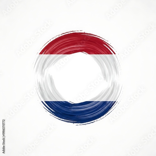 Netherlands flag inspired brush stroke circle design in red white blue