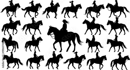 people riding horses silhouettes vector 