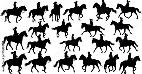 people riding horses silhouettes vector 